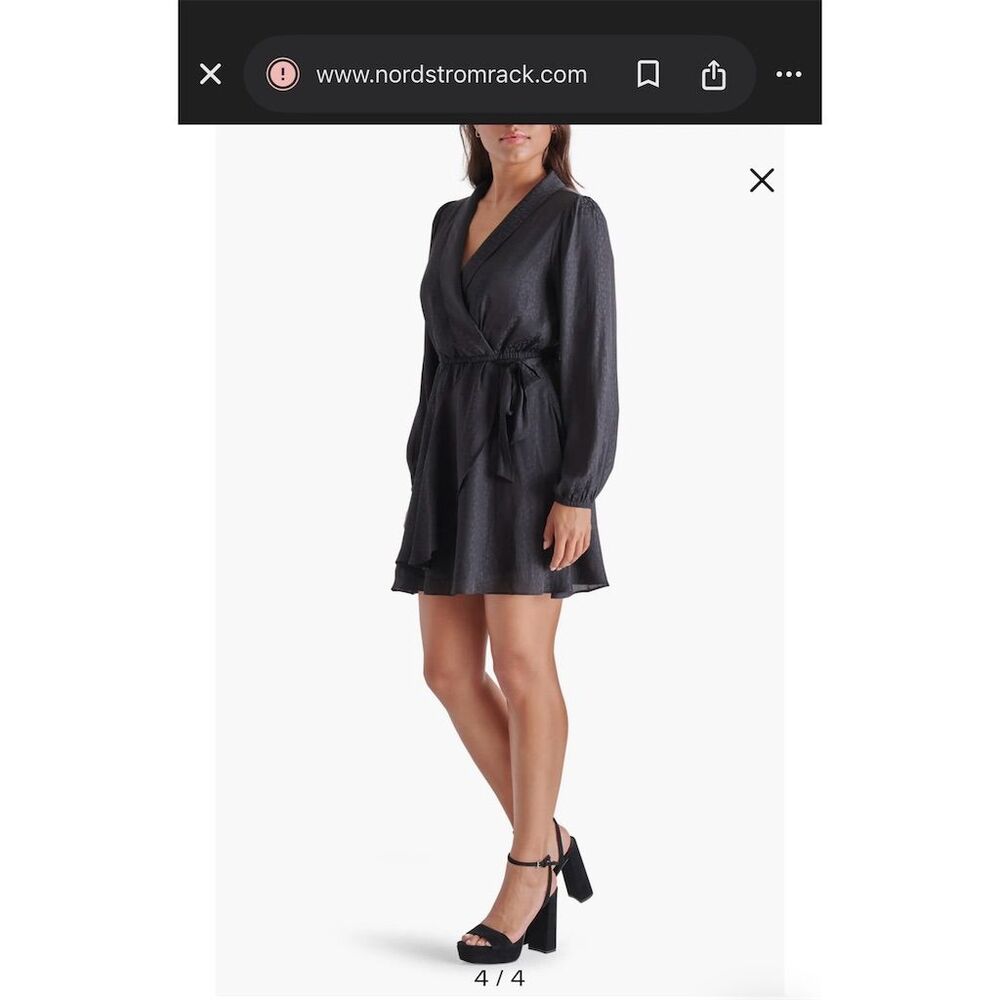 Steve Madden Women's L Black Shiny Leopard Faux Wrap Dress Knee Length - Picture 4 of 13
